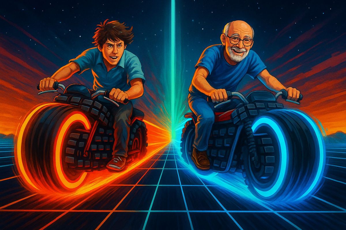 Disfrutando de la aficion al videojuego junto a nuestro yo del pasado en la rejilla de TRON