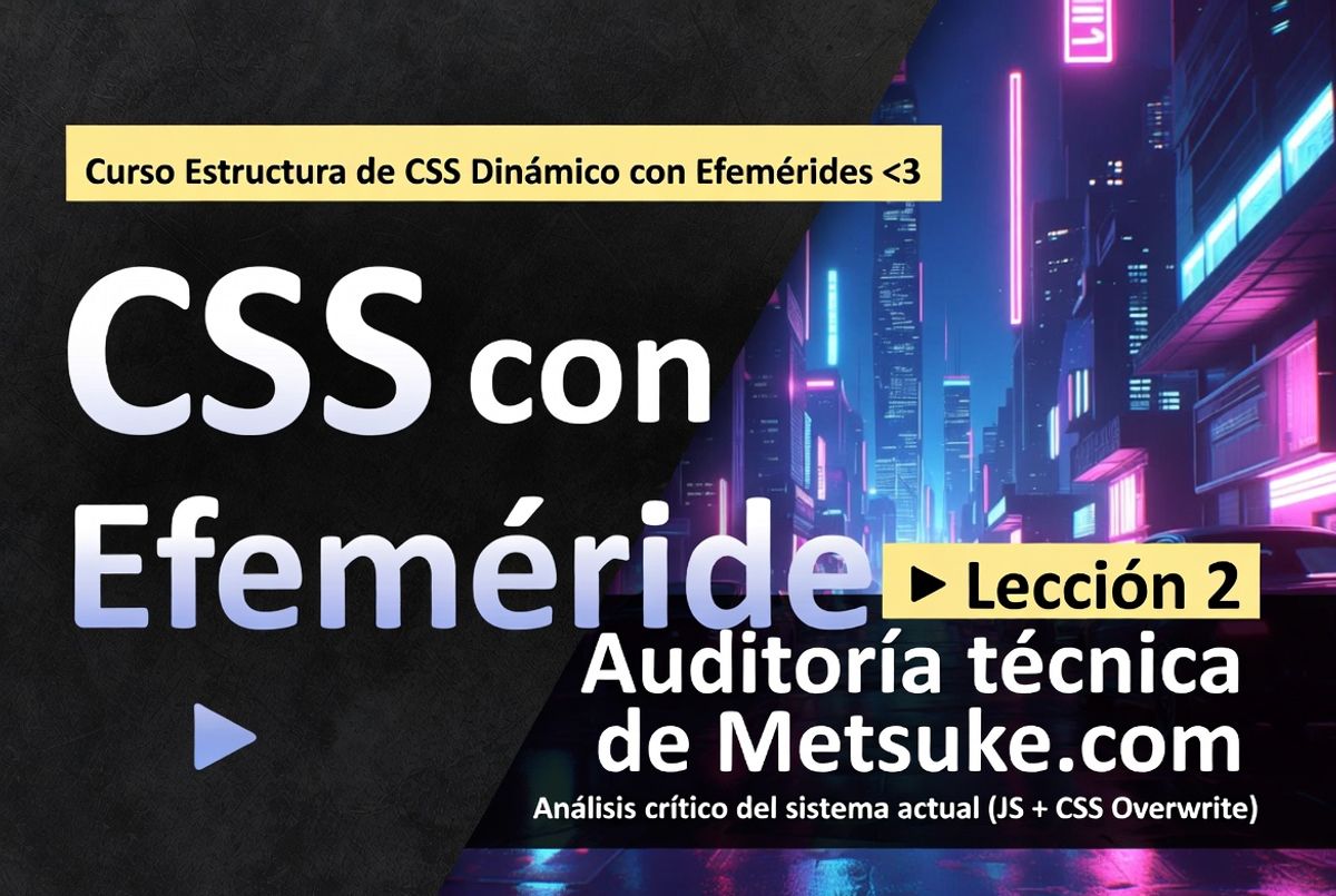 CSS Efemerides Lección 2 Auditoría técnica de Metsuke.com: Análisis crítico del sistema actual (JS + CSS Overwrite)