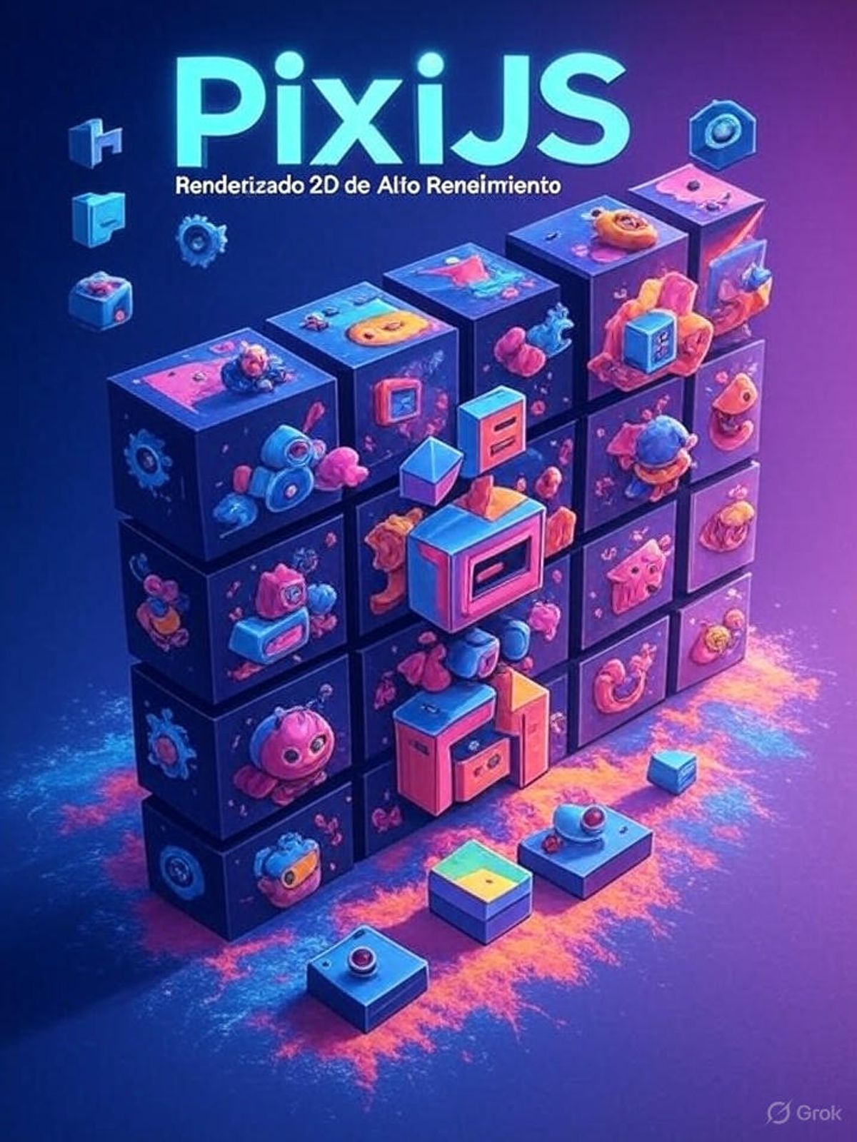 Representacion de que es PixiJS en formato portada de revista