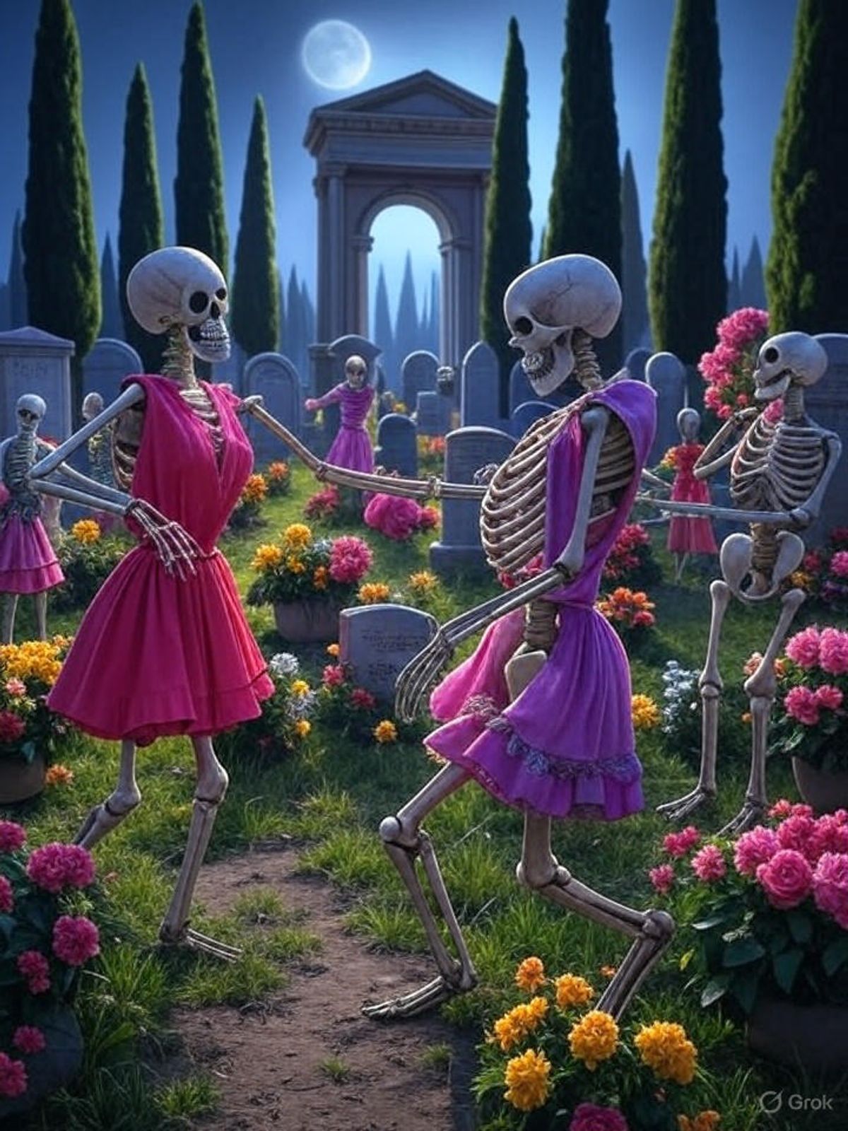 Y los muertos aqui lo pasamos muy bien entre flores de colores