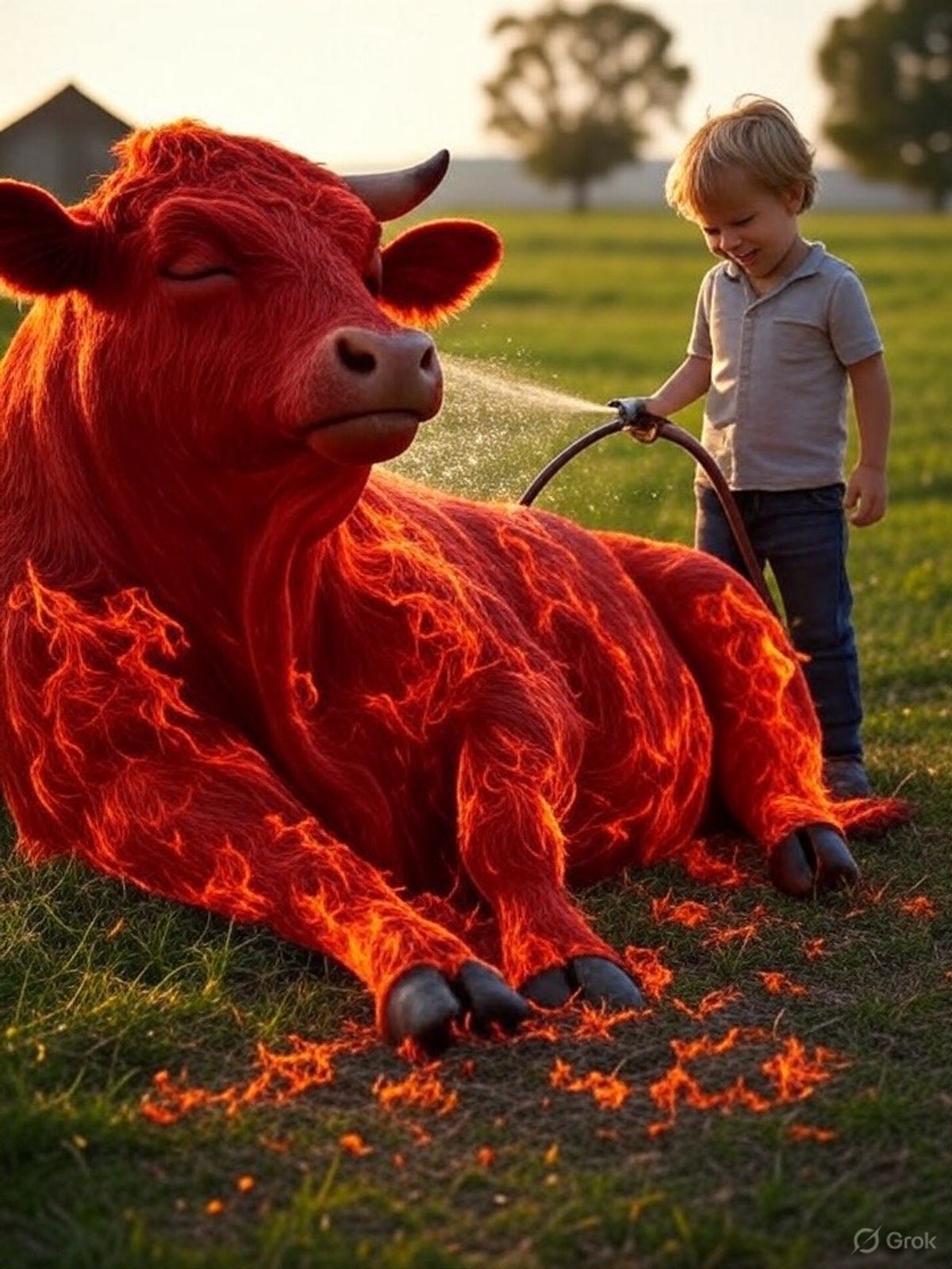 Regando al toro rojo en llamas con una manguera